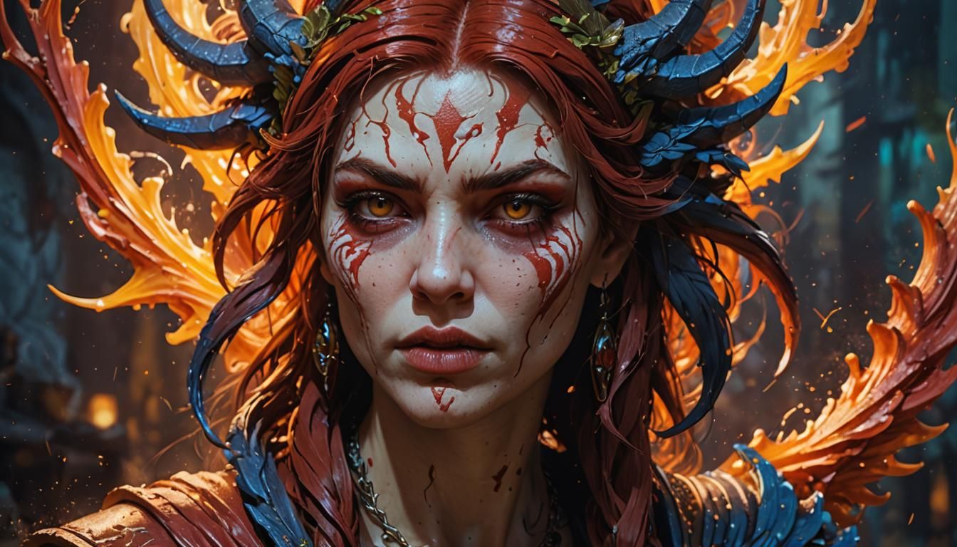 Hyperrealistic Lilith Portrait in Splash Art Style