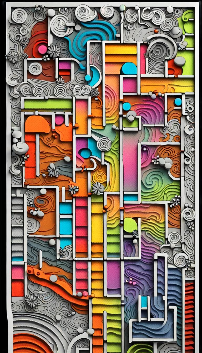 Neon Zentangle Maze in 3D
