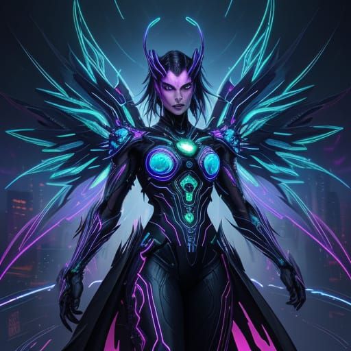 Cyberpunk Anargy Shifter Unfolds in Neon-Hued Holographic Sp...