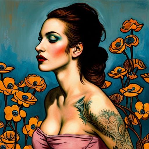 Glamorous Vampire with Tattoos in Crayon Colors