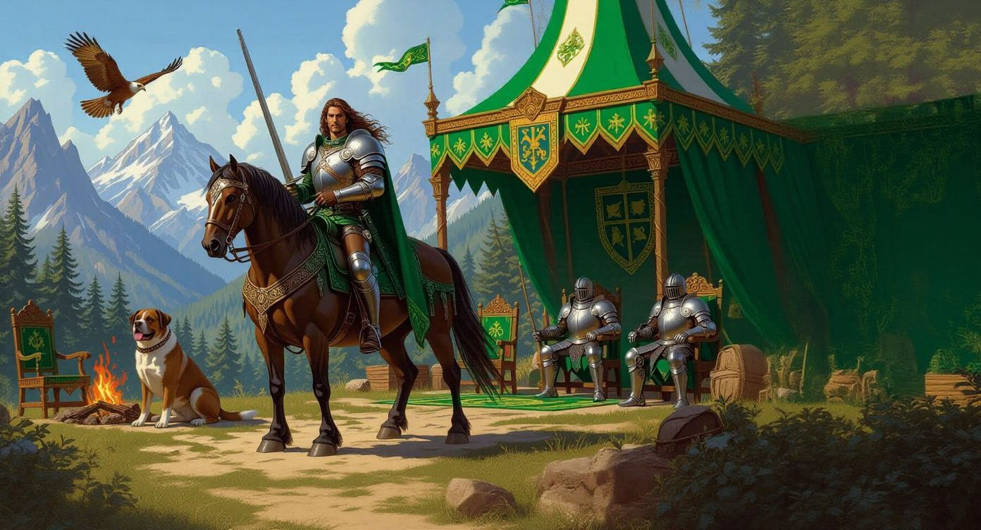 Medieval Knight on Horseback with Falcon, in Fantasy Art