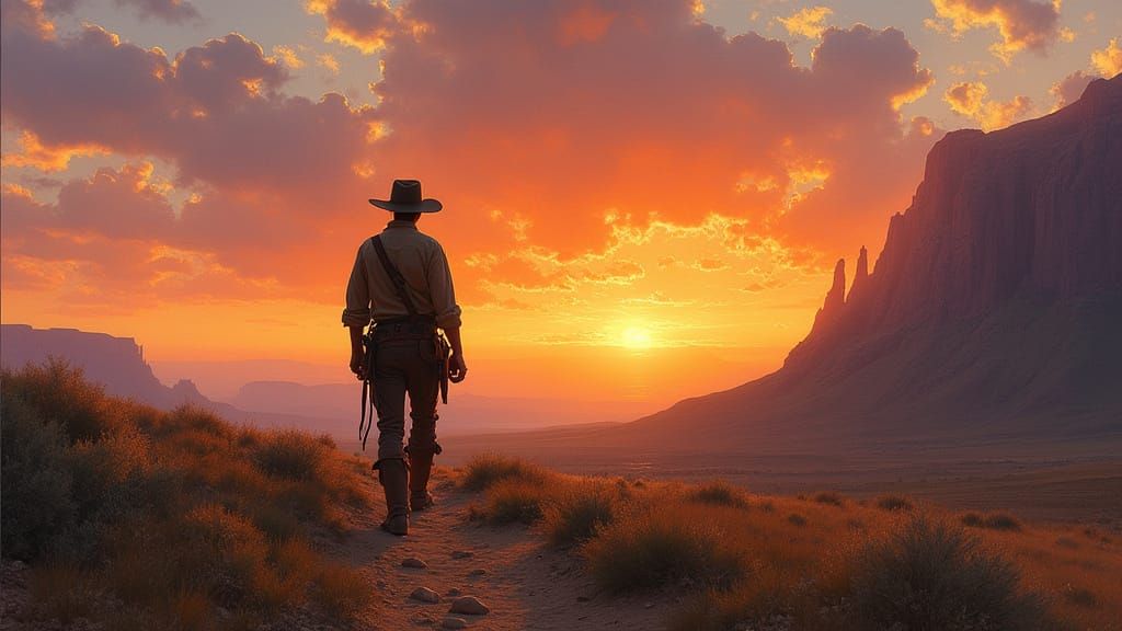 Romanticized American West Sunset Landscape