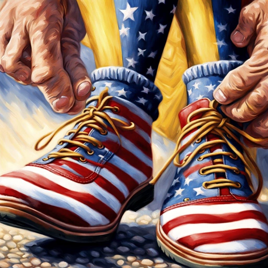 American Flag Socks in Thomas Kinkade Style