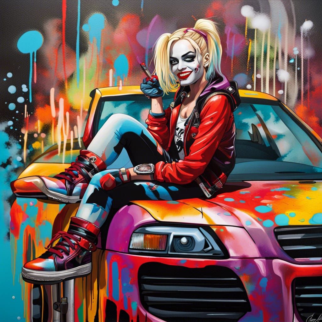 Harley Quinn Graffiti Art on Car