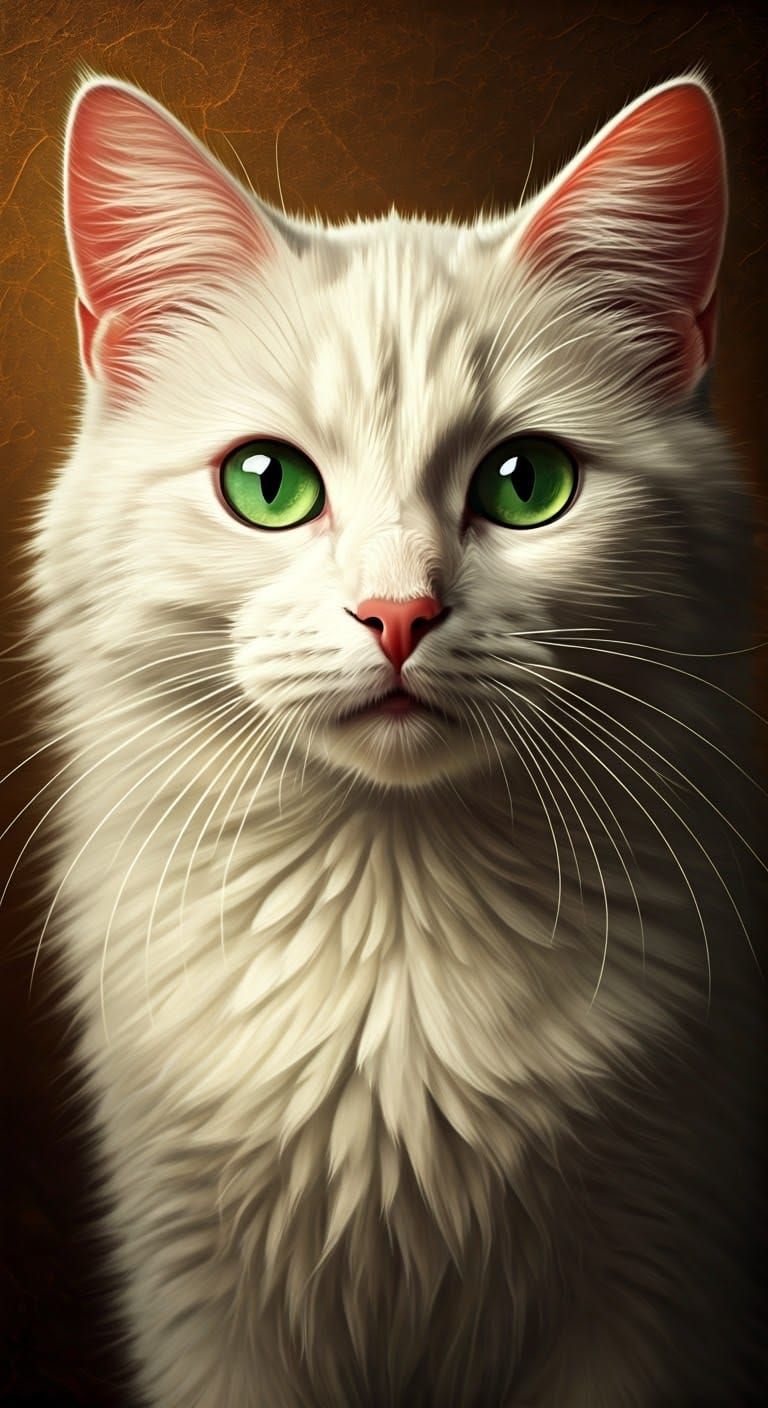 Elegant White Cat Bathed in Warm, Golden Light