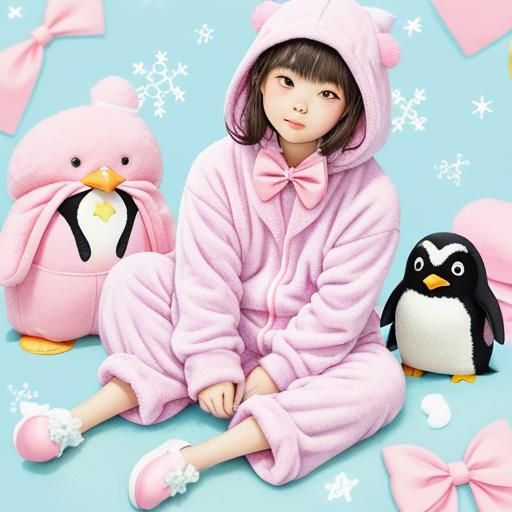 Kawaii Baby Penguin in Pink Onesie Illustration