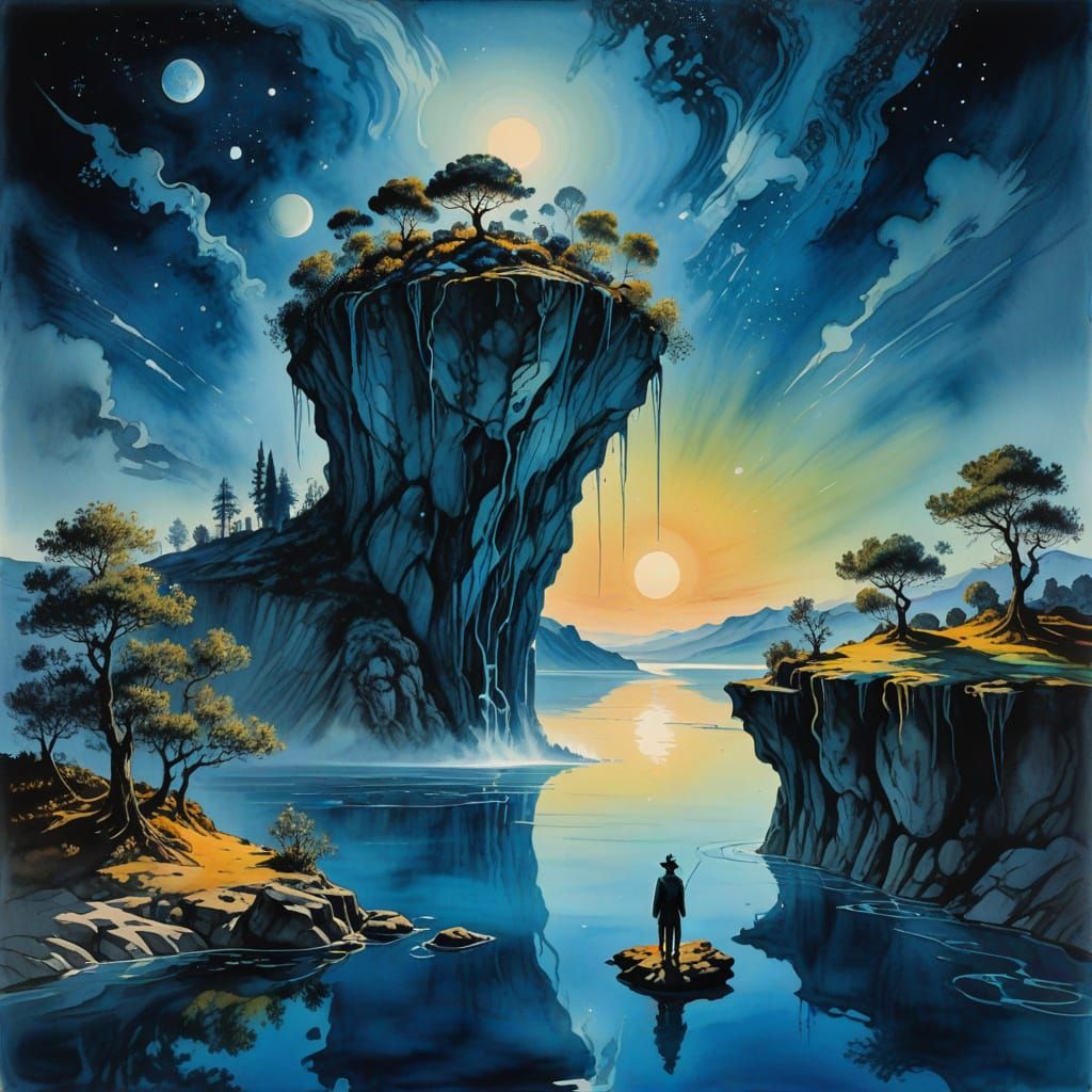 Surreal Floating Island with Bioluminescent Trees and Waterf...