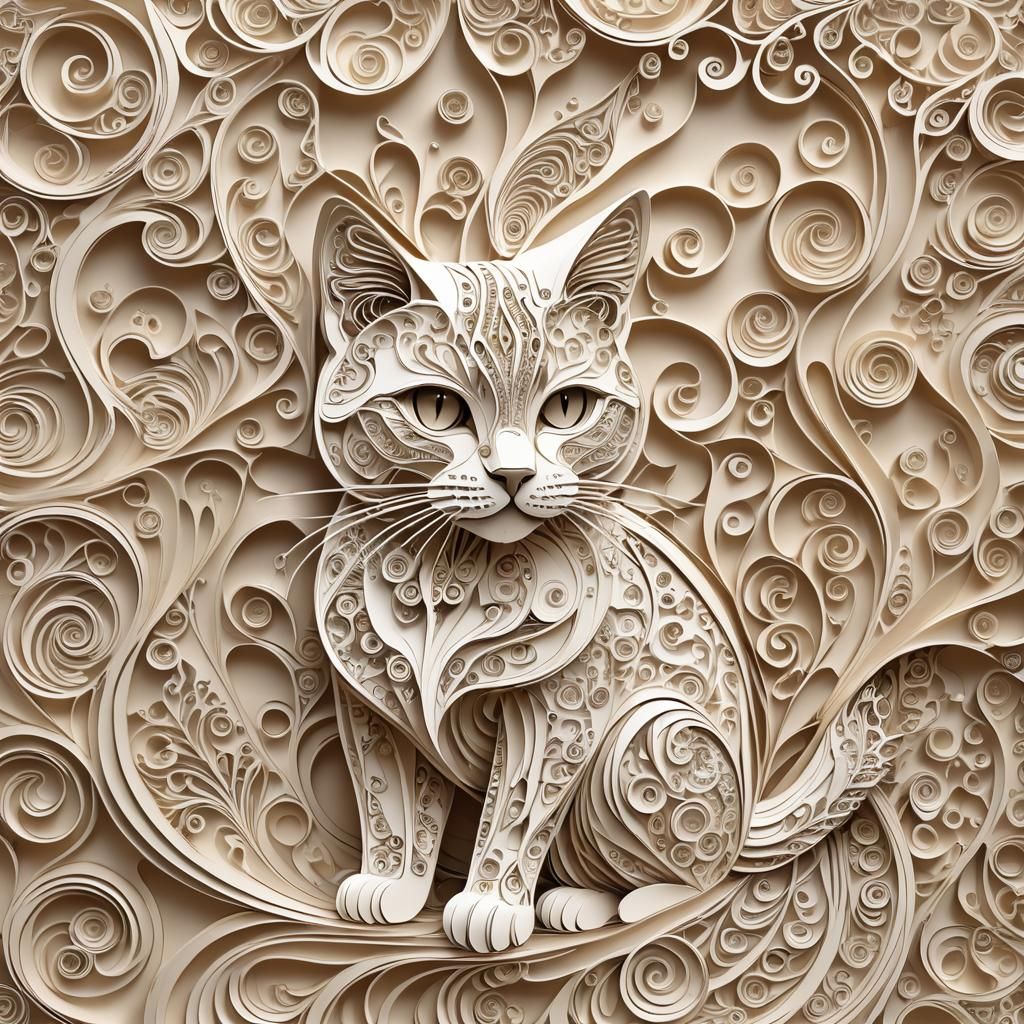 Abstract Vector Fractal of Cream and White Cat