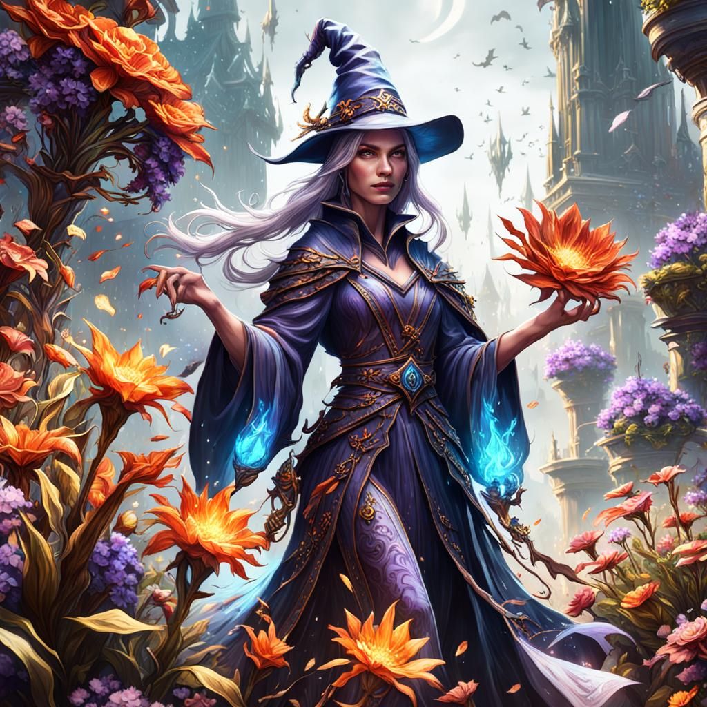 Sorceress Growing Flowers: Detailed Fantasy Art