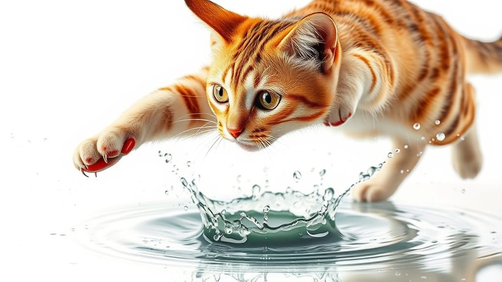 Leaping Cat in Dew Drops: Macro Photography