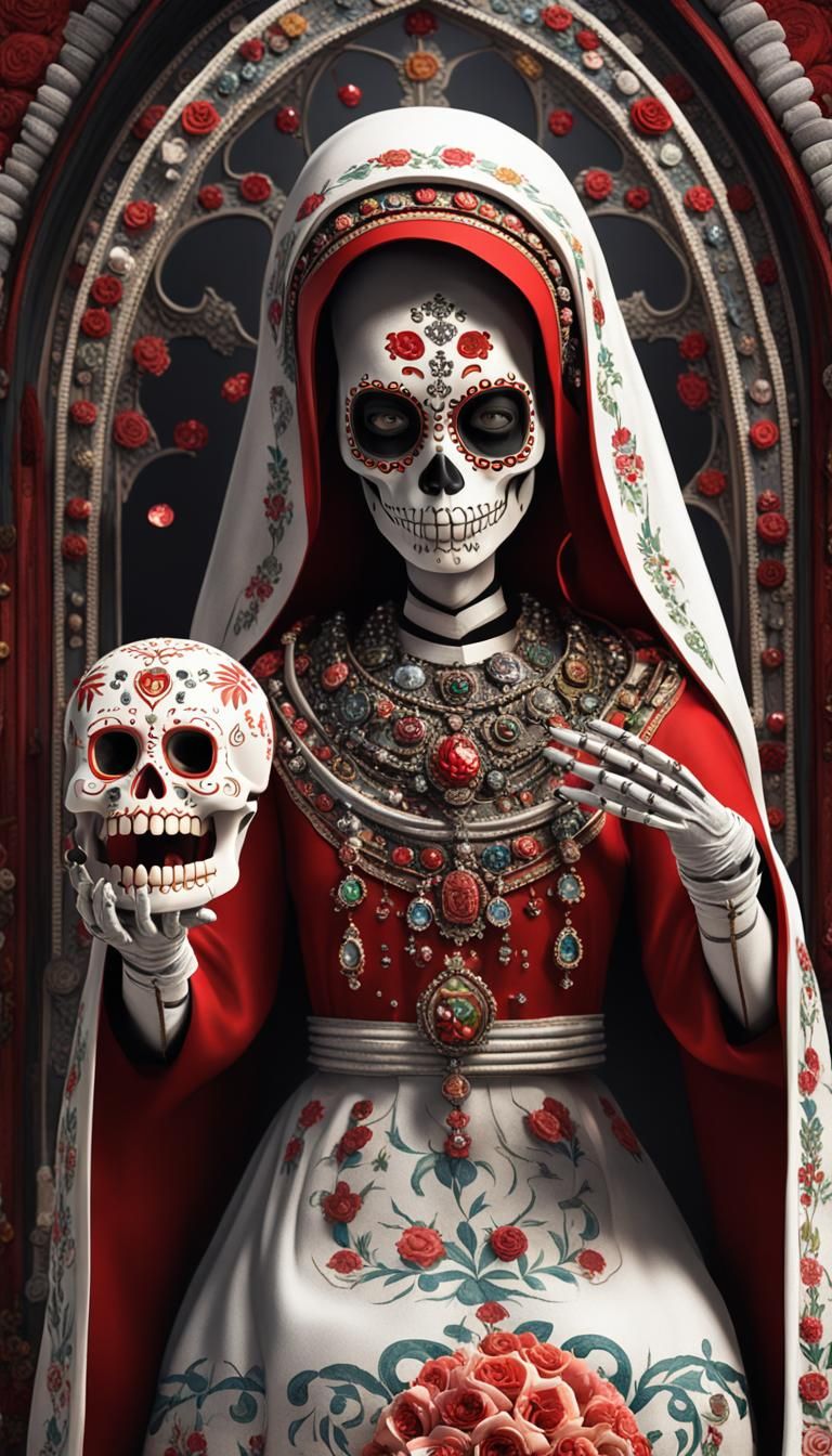 Hyperrealistic Sugar Skull Mother Mary in 3D