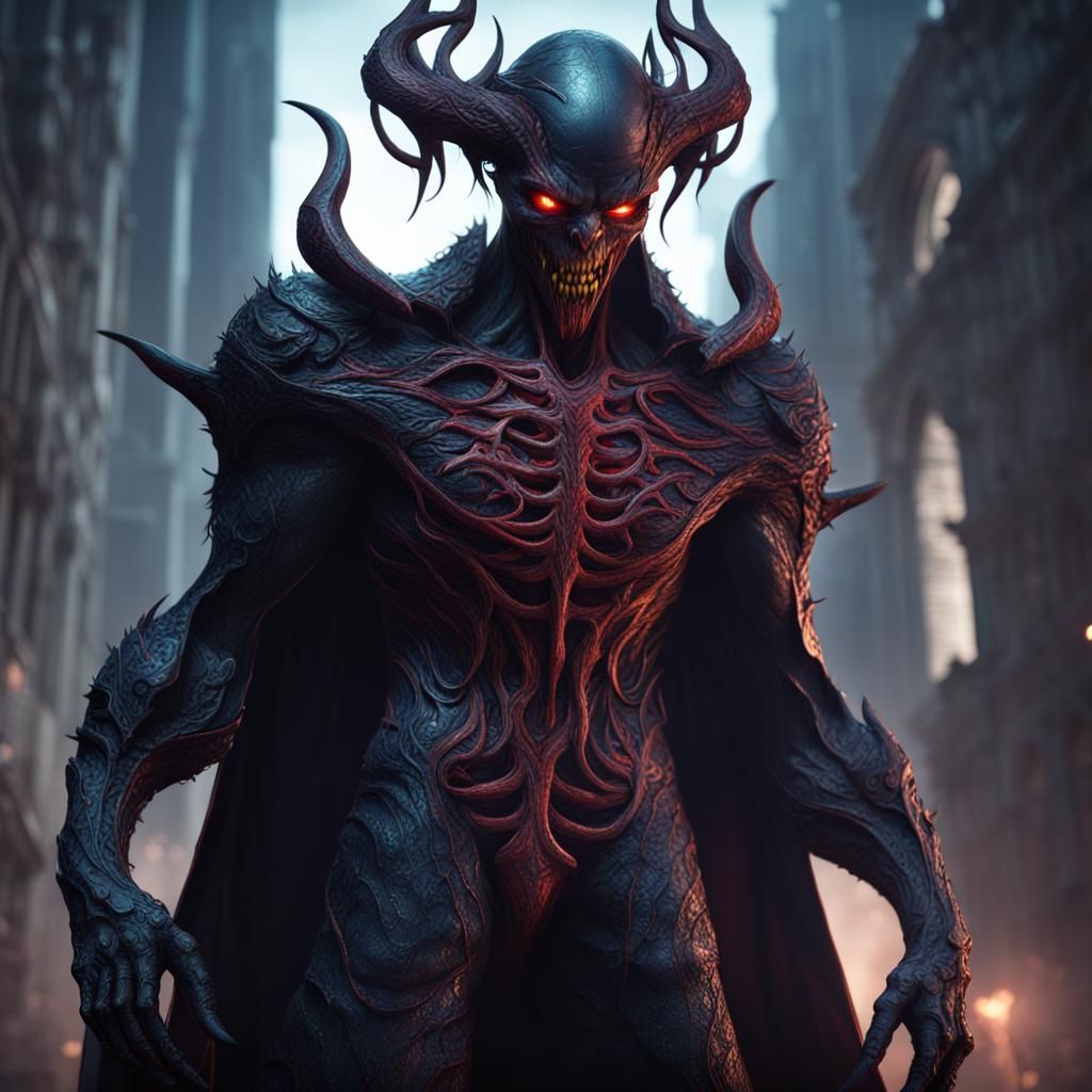Demonic Eldritch Superhero in Detailed Matte Painting