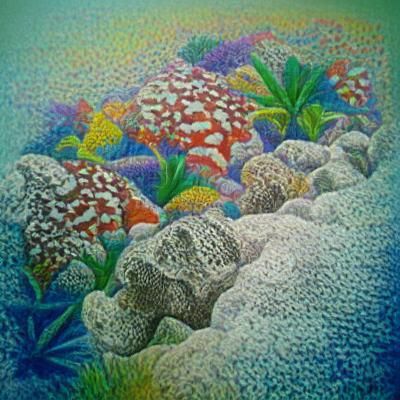 Colorful Coral Reef in Pointillism Style