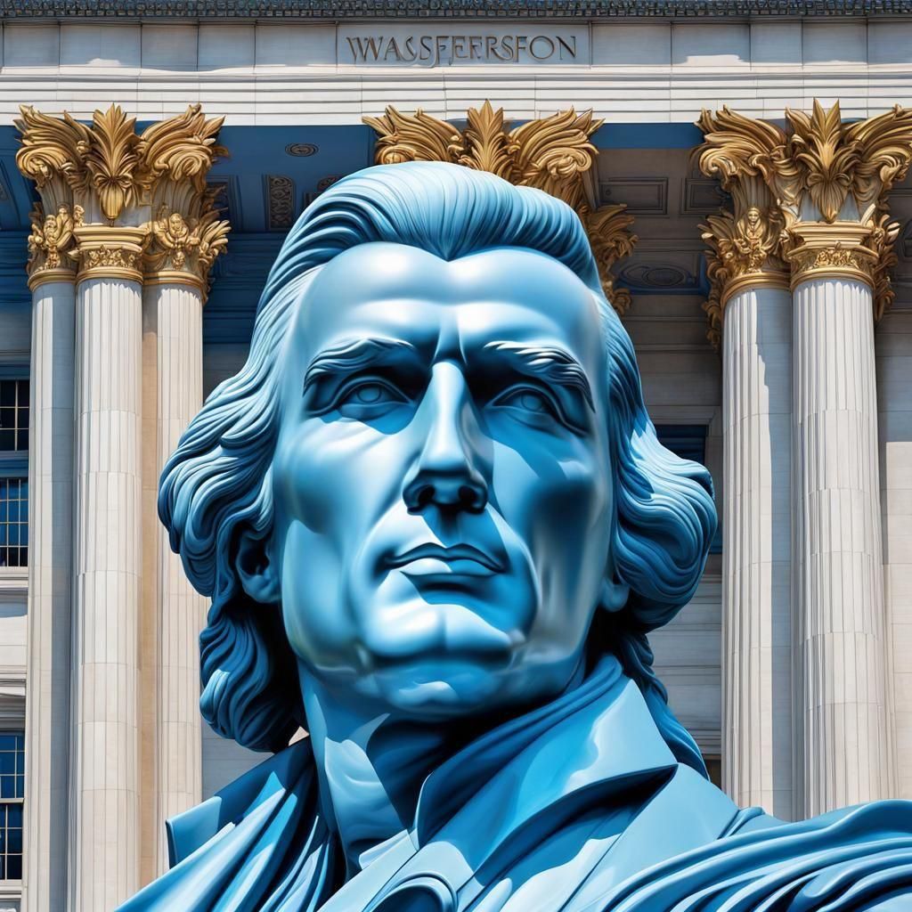 Elegant Blue Woman Stands in Washington D.C. Airbrush Art