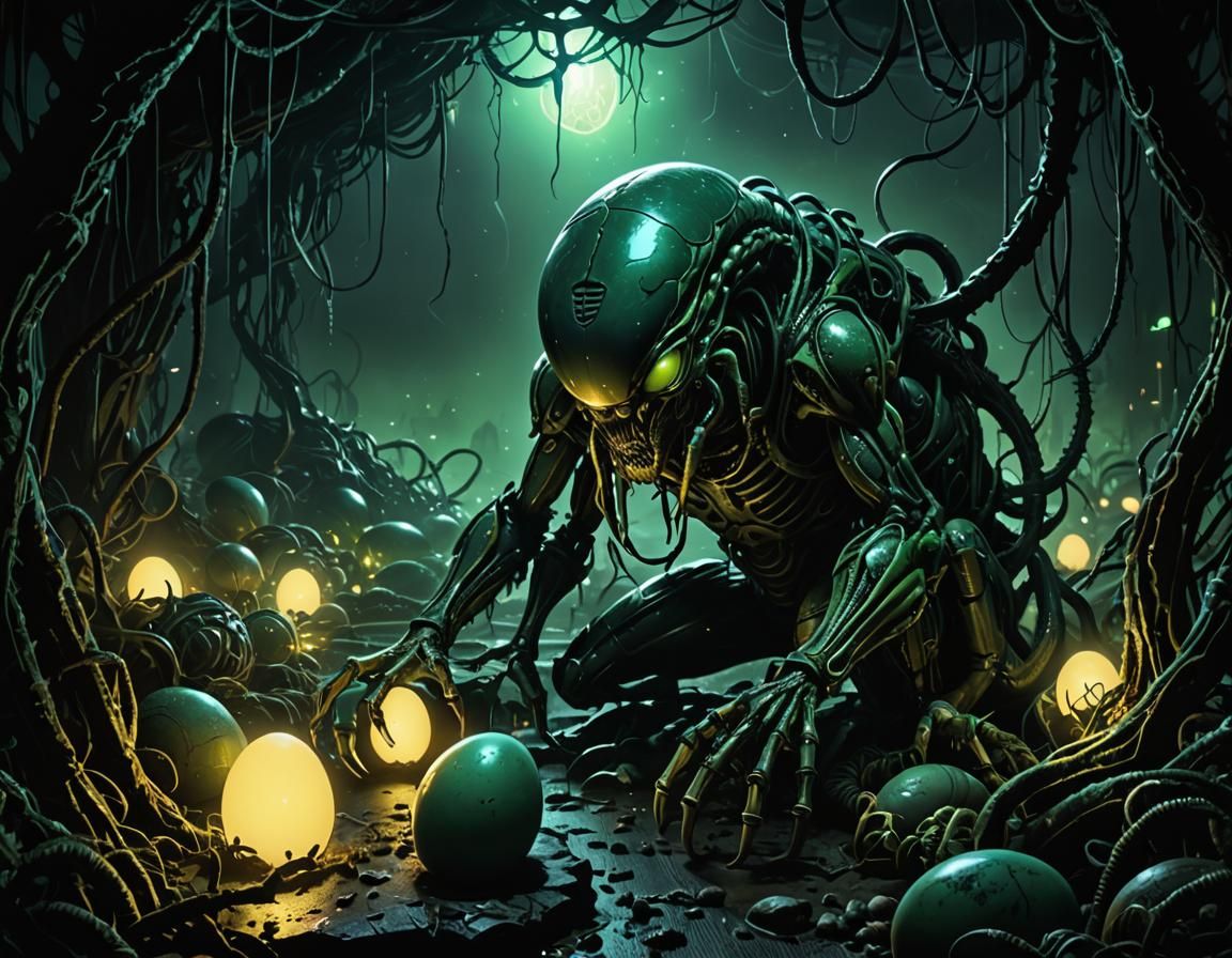 Venom Symbiote and Alien Xenomorph Hive: A Grotesque Fusion