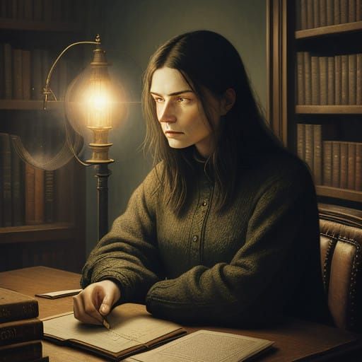 Contemplative Young Woman in a Cozy Library