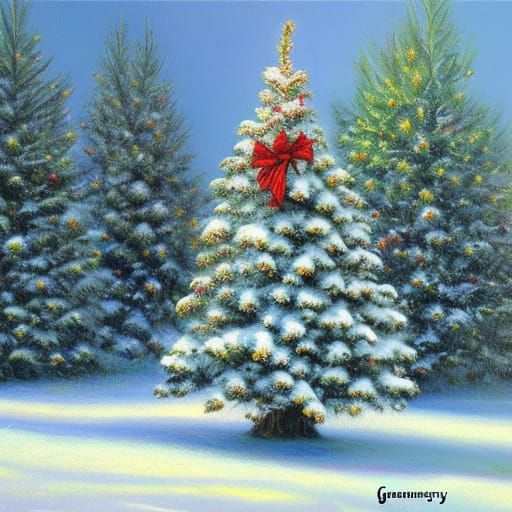 Christmas Tree Farm in Oil Painting Style