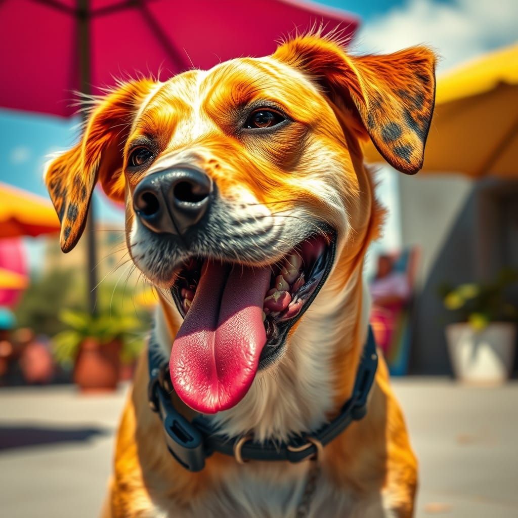 Hyperrealistic Panting Dog on a Summer Day