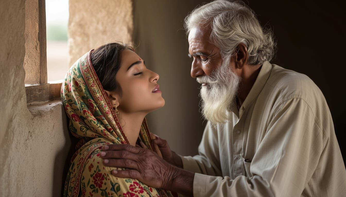Emotional South Asian Woman and Elder Portrait