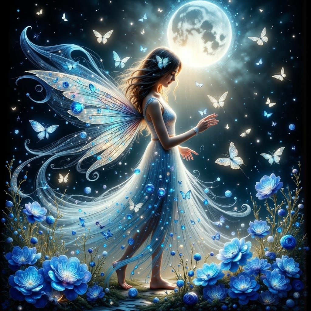 Stained Glass Fairy in Dreamy Landscape