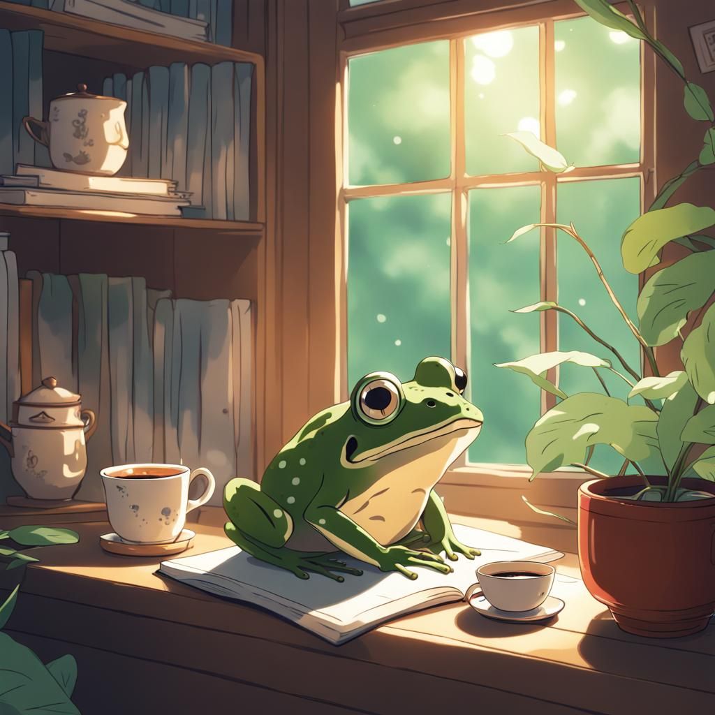 Frog's Cozy Reading Nook: Studio Ghibli Anime