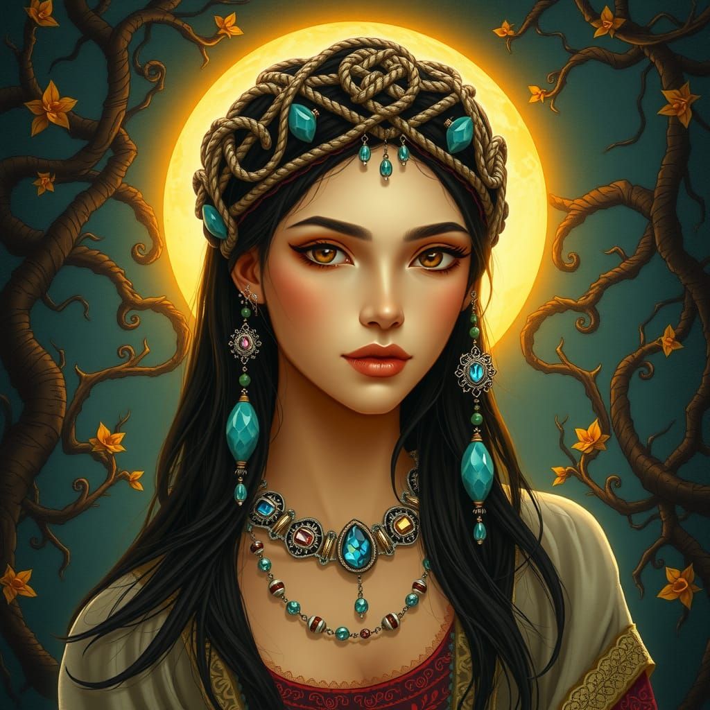Celtic Macramé Headdress in Moonlit Forest