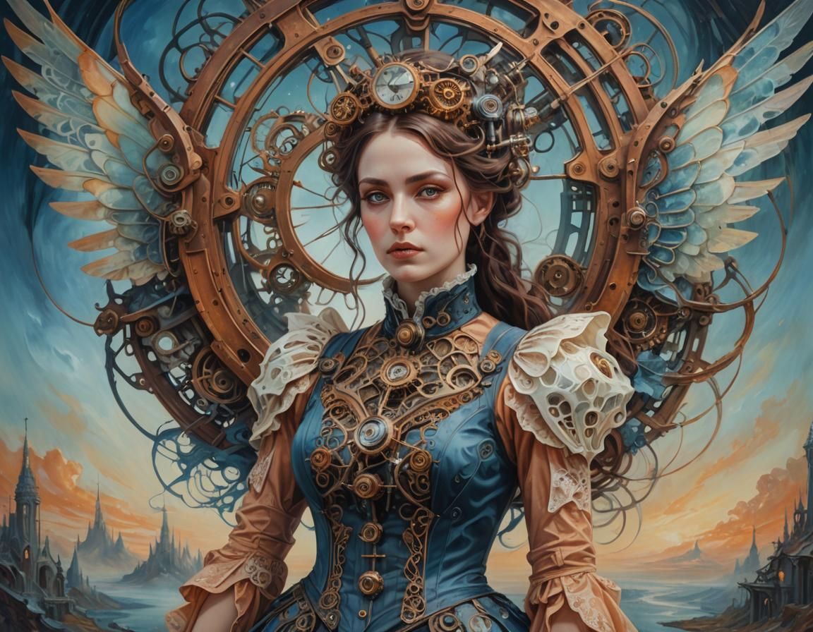 Steampunk Woman in Surreal Dreamscape Portrait