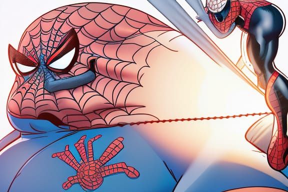 Obese Spider-Man Force-Fed, Suit Tears