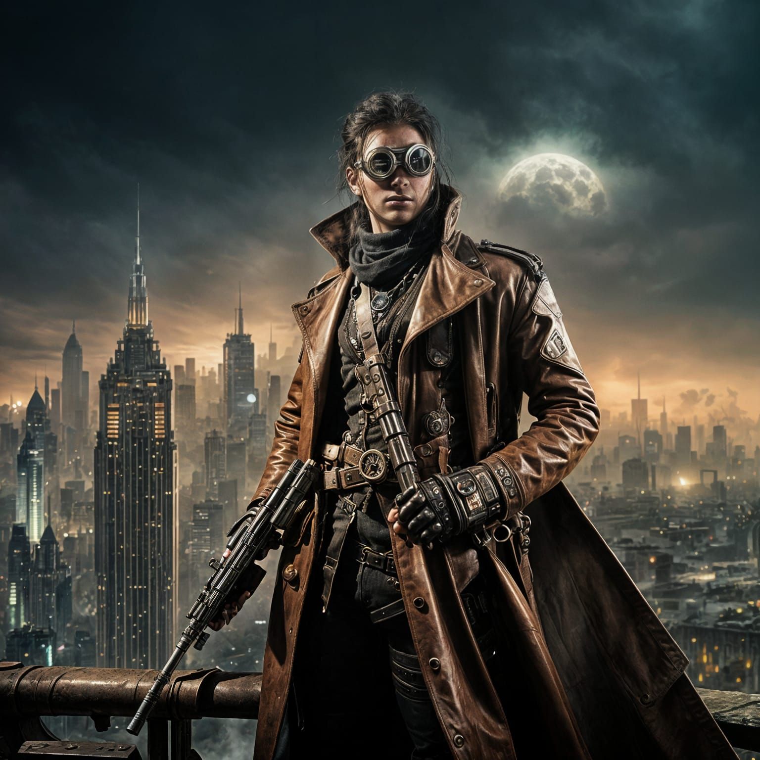 Steampunk Bounty Hunter in Dystopian City
