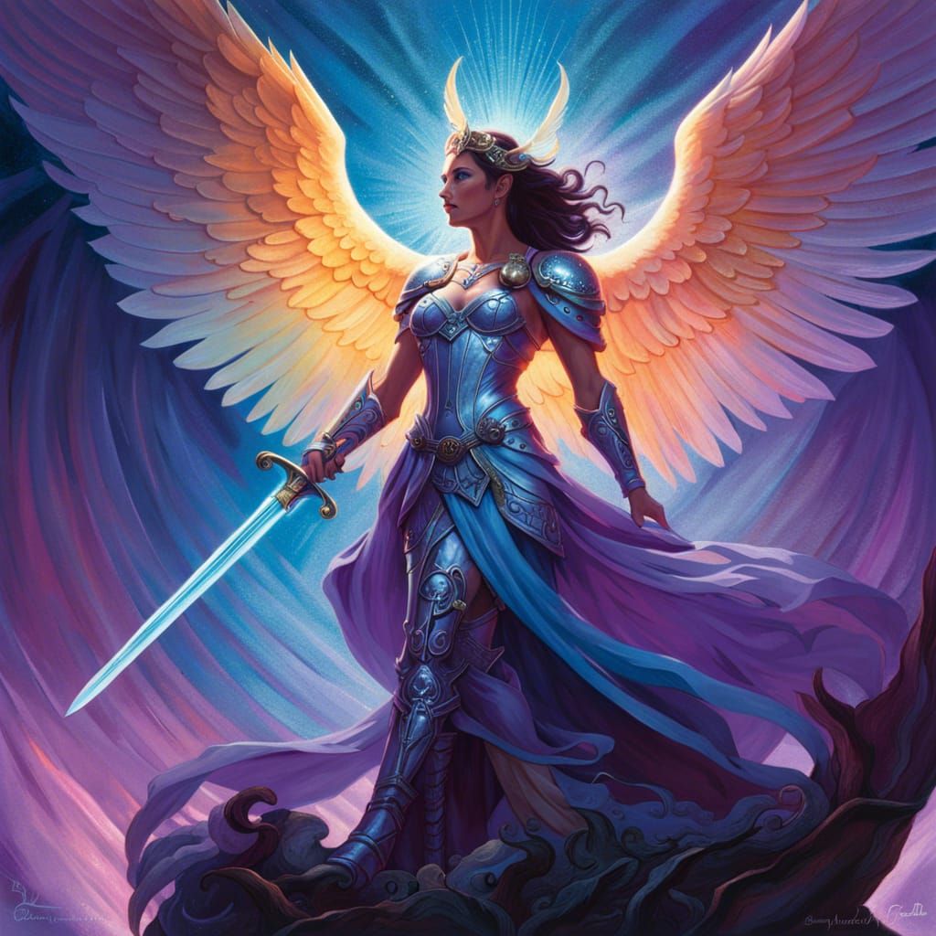 Radiant Angel with Shining Sword in Digital Art