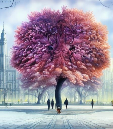 Blossom Tree in City Square: Psychedelic Pop Art