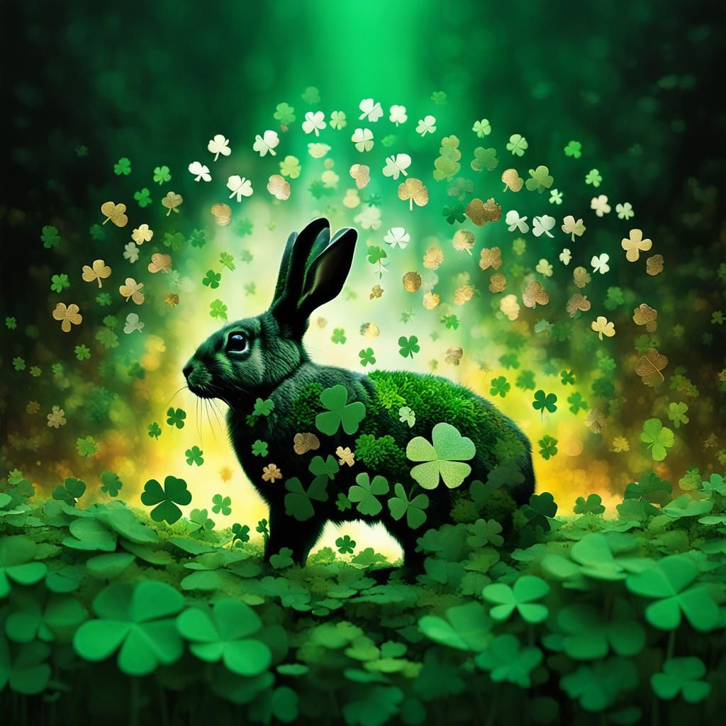 Double Exposure: Clover Forest Rabbit with Opal Coins