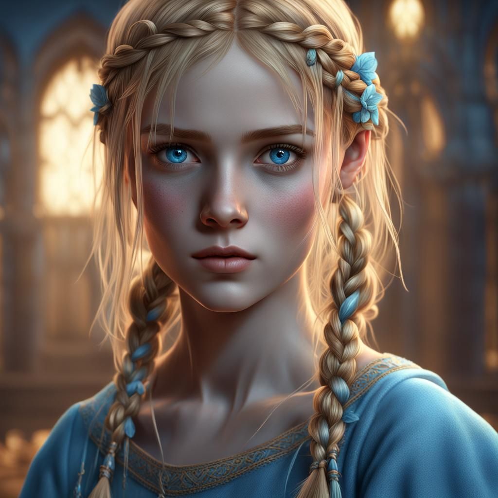 Beautiful Teen Girl with Braids in Fantasy Art