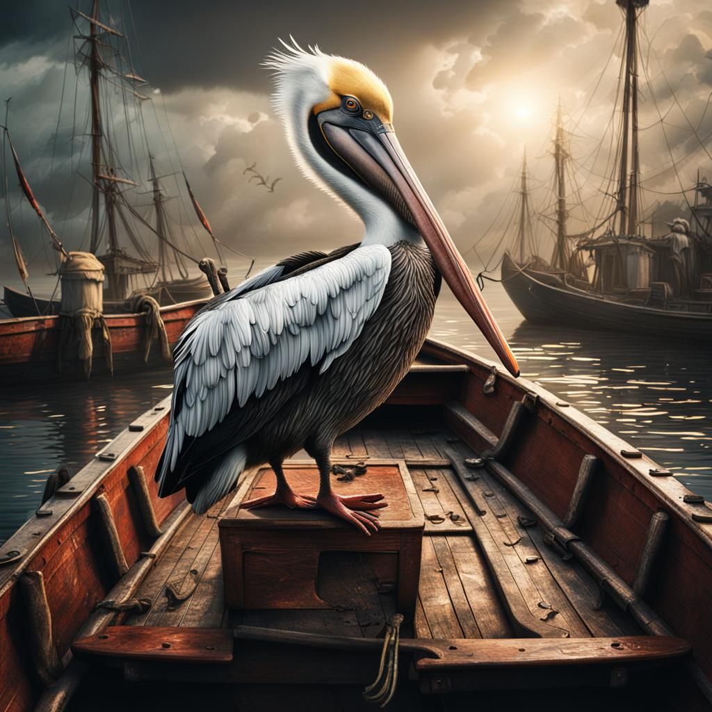 Angry Pelican on Fishing Boat: Digital Matte Painting
