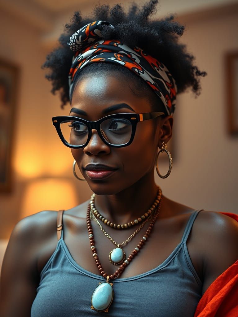 Black Woman with Afro and Vibrant Headband Portrait