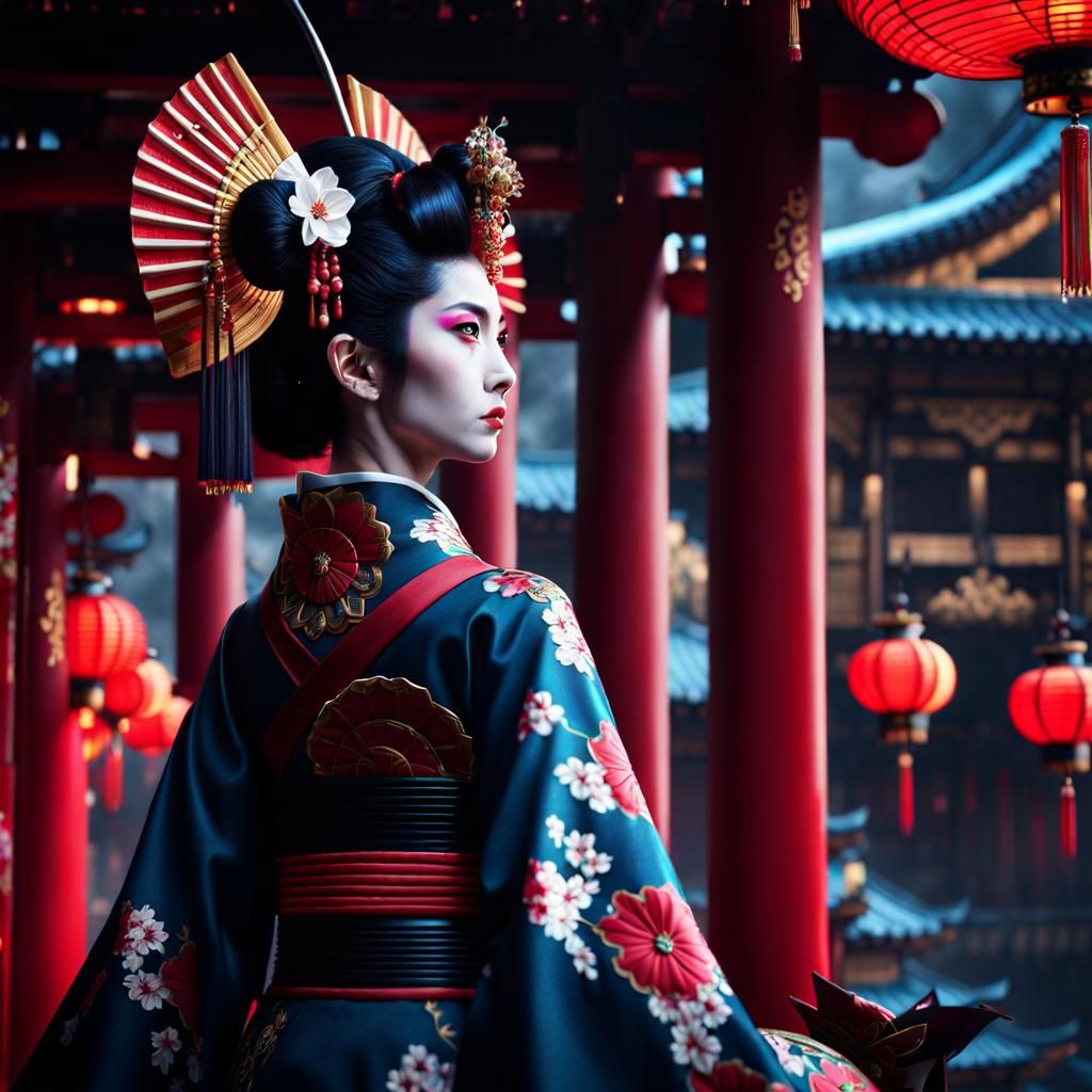Evil Cyborg Geisha: Detailed Matte Painting