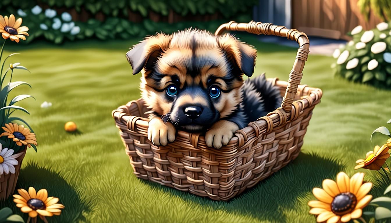 Adorable 3D Chibi German Shepherd Puppy