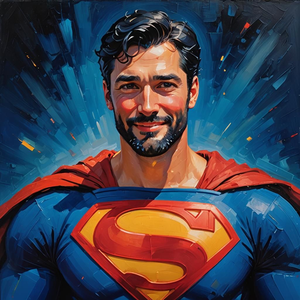 Joyous Superman Portrait in Impressionist Style