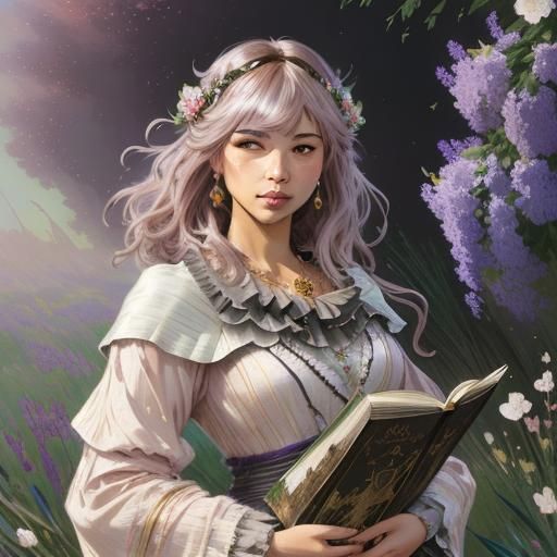 Elven Queen in Floral Frame: Fantasy Illustration