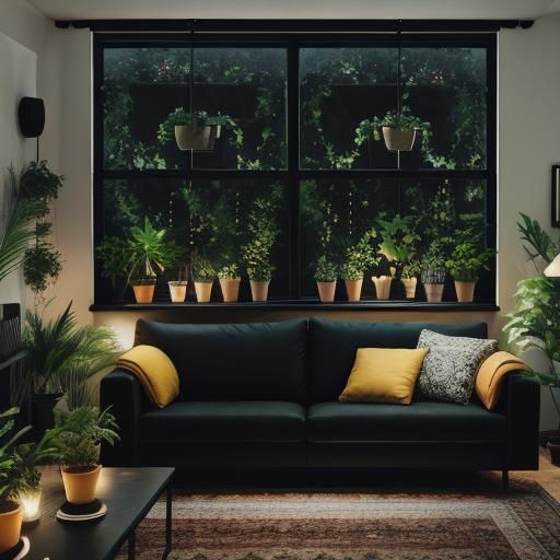 Elegant Black Living Room with Natural Lighting