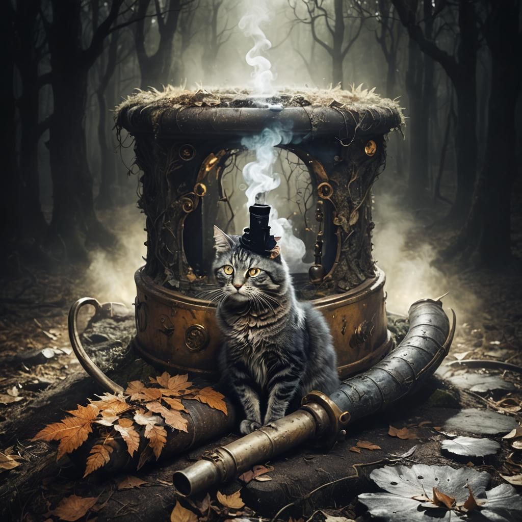 Surrealist Cheshire Cat Portrait in Whimsical Forest