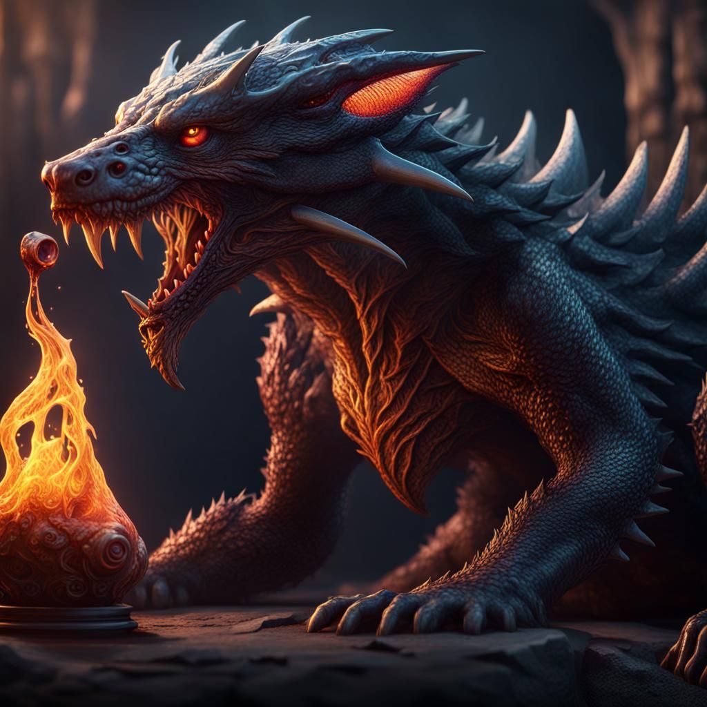 Demonic Honey Badger Dragon: Detailed Matte Painting