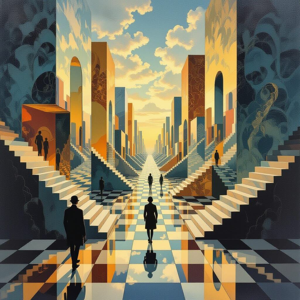 Surreal Vertical Landscape with Impossible Architecture