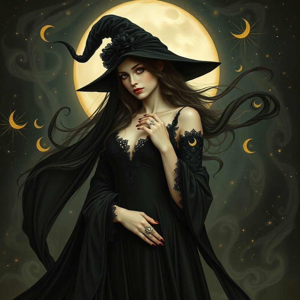 Mythical Witch in Art Nouveau Elegance