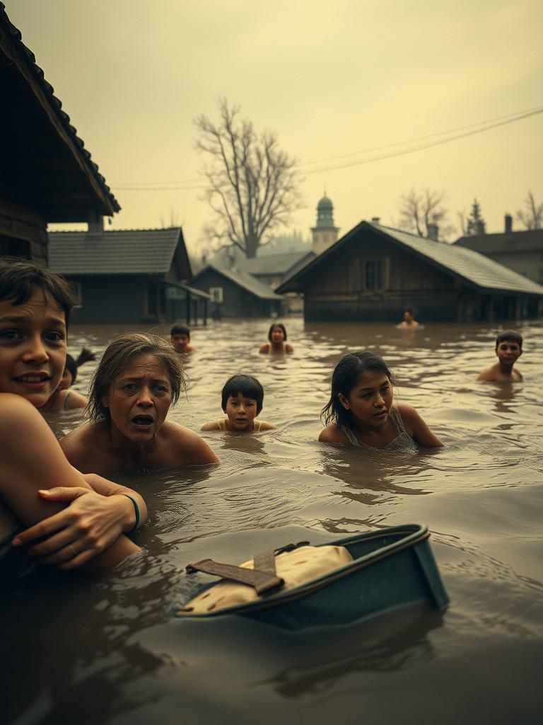 Slovakia Flood 2024: Desperate Residents in Sepia