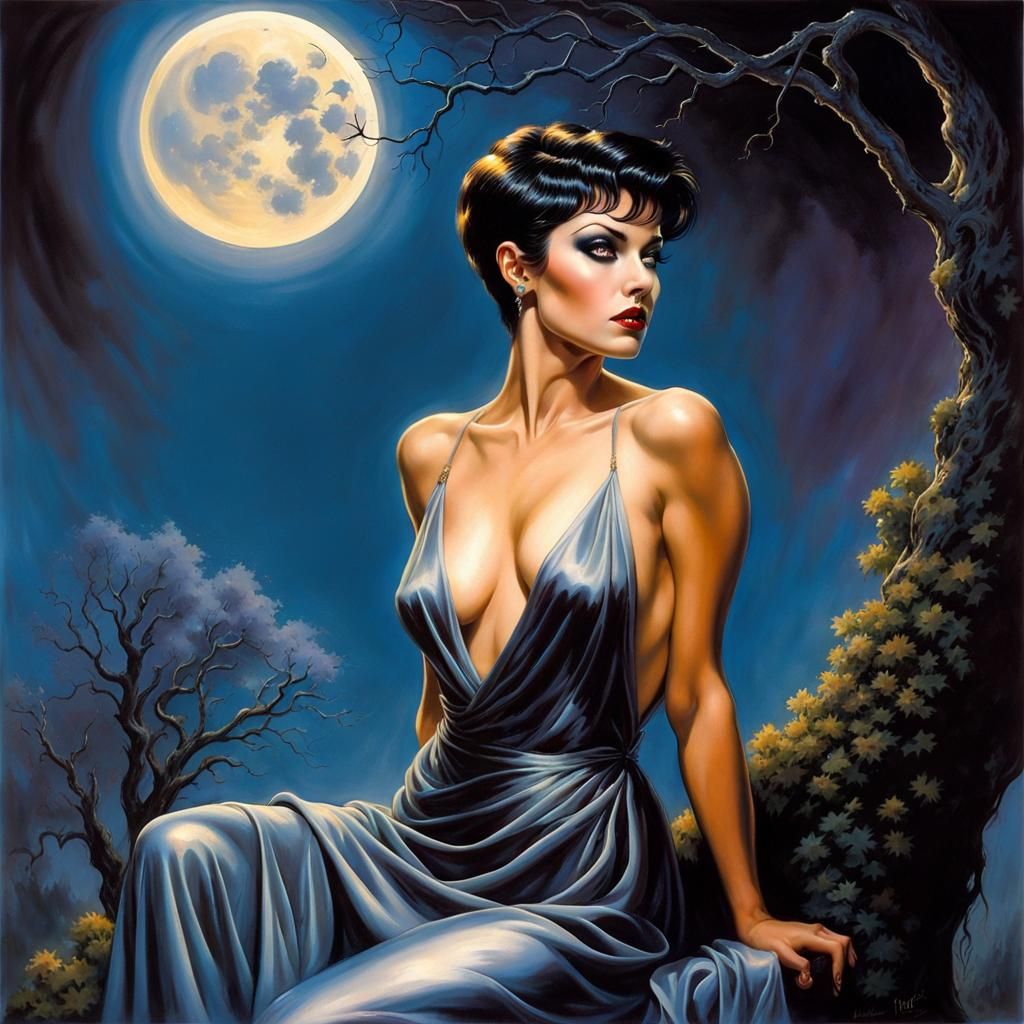 Gorgeous Goth Woman in Graveyard, Comic Book Art