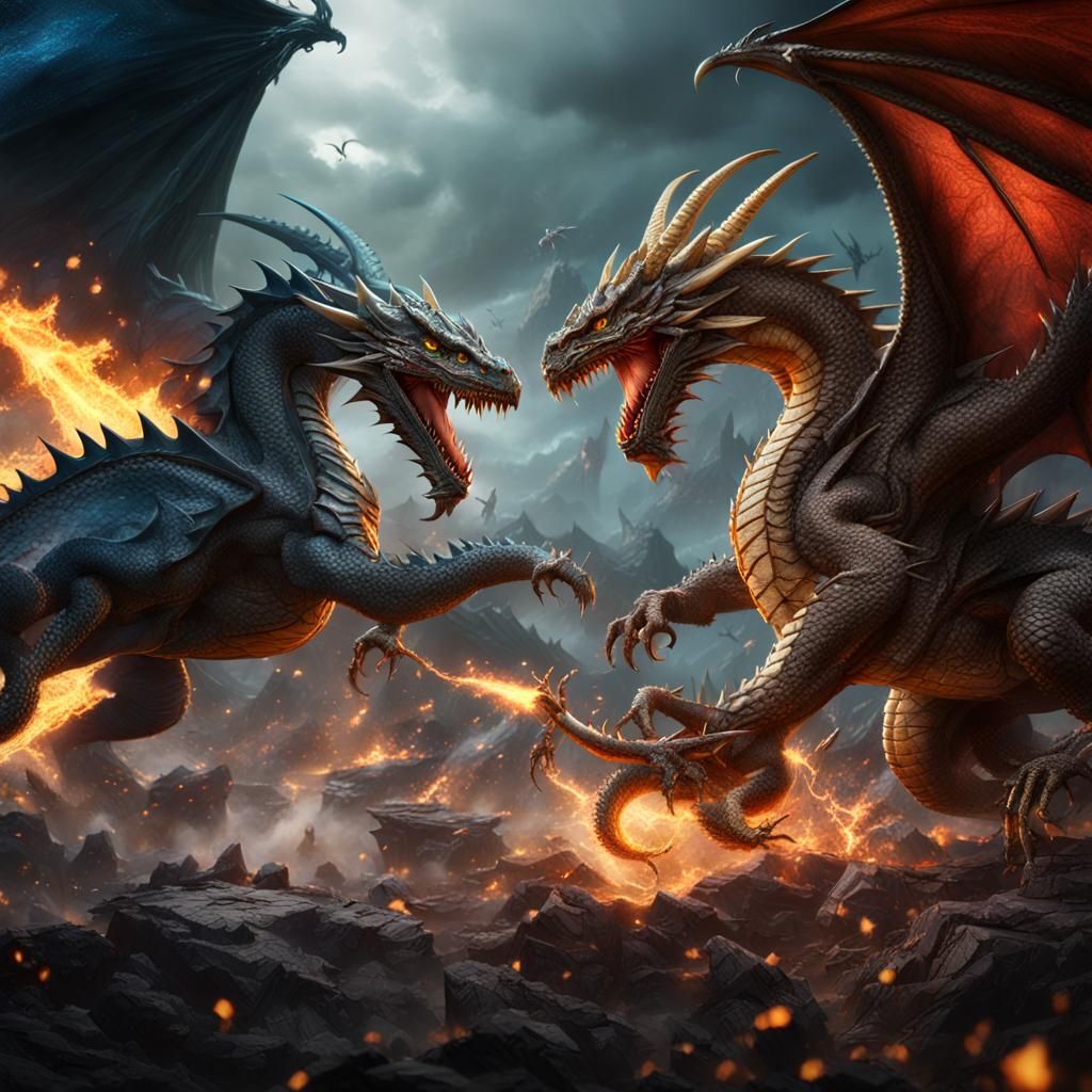 Epic Dragon Battle: Detailed Fantasy Concept Art