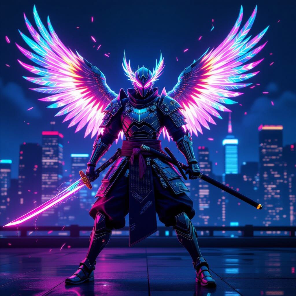 Cyber Samurai Phoenix Avatar with Energy Katana