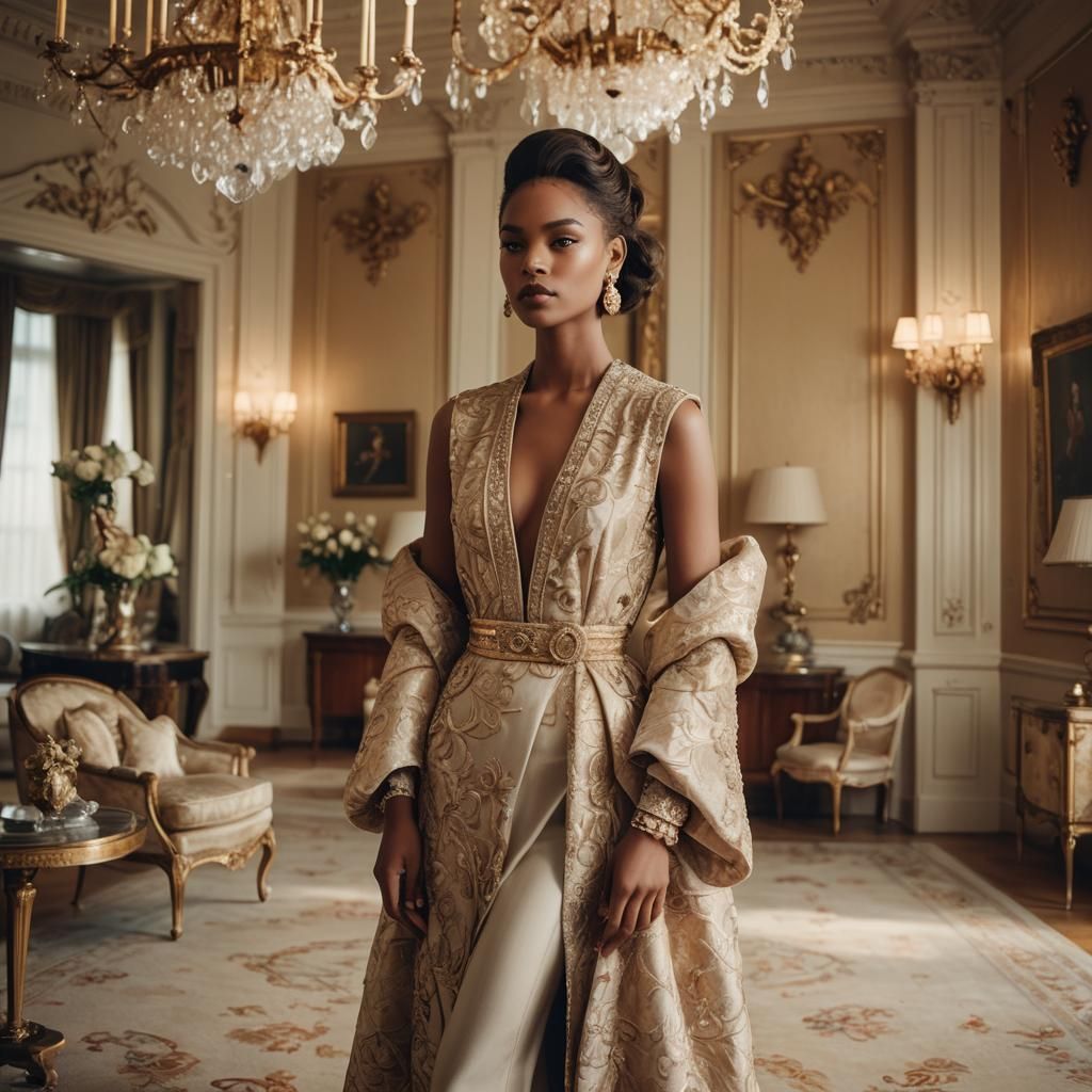 Elegant Woman in Luxurious Room: High-Fashion Portrait