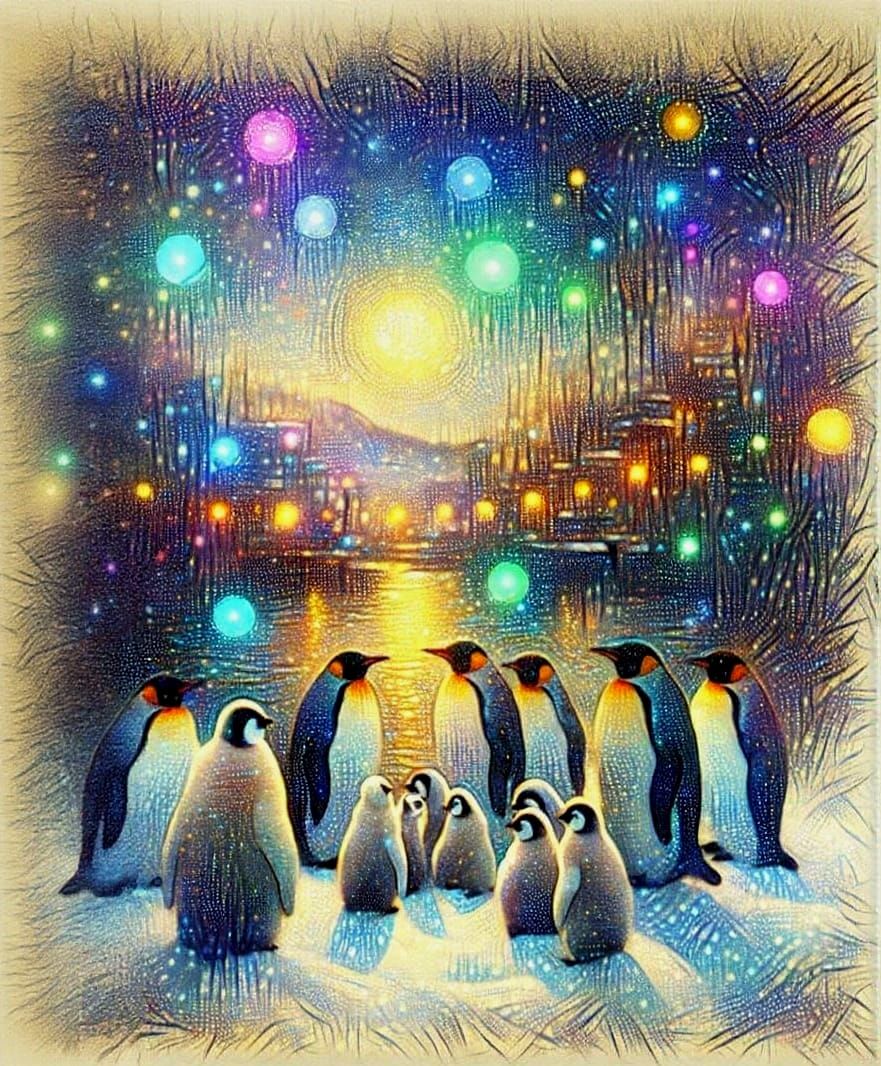 Penguins in Winter: A Watercolor Impression
